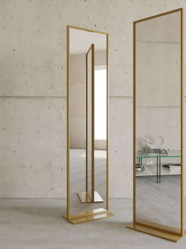 Дизайнерское напольное одностороннее зеркало Glass Memory Ablestar ll в металлической раме золотого цвета